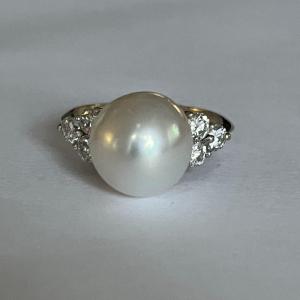 3650 – Bague Or Gris Perle Diamants