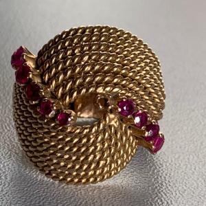 2643 – Bague Or Jaune Rubis Pierres Rouges