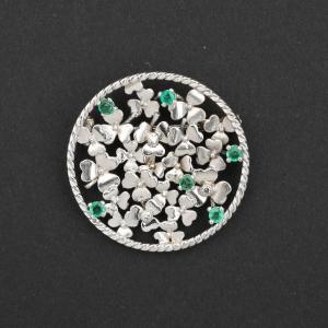 2552– Brooch White Gold Emeralds Diamonds Years 60