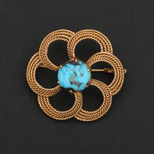 2615– Broche Or Jaune Turquoise