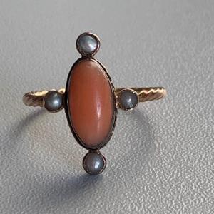 2767– Bague Or Jaune Corail Perles