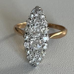 3575– Bague Marquise Or Jaune Platine Diamants