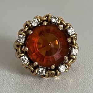 3885– Bague Or Rose Citrine Diamants