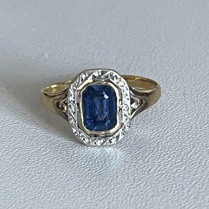 2583– Antique Yellow Gold Sapphire Diamond Ring
