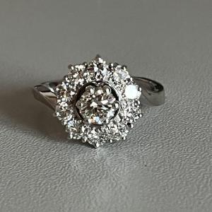 4165– Flower Ring Platinum White Gold Diamonds Years 1970