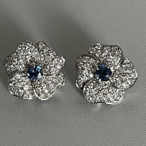 4184– Boucles d'Oreilles Or Gris Saphirs Diamants