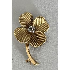 3959– Broche Trèfle Or Jaune Diamants