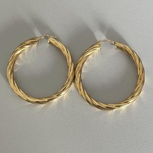 3977– Twisted Yellow Gold Hoop Earrings