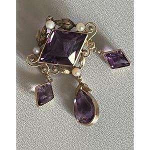 4006– Yellow Gold Amethyst Beads Pendant