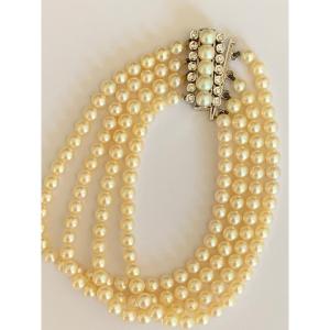 2286– Bracelet 4 Rangs Perles De Culture Fermoir Or Gris
