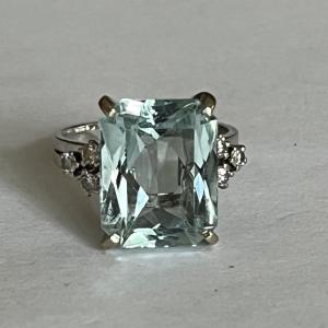 4484– Bague Or Gris Aigue-marine Diamants