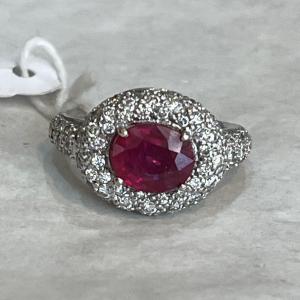 2738- Bague Or Gris Rubis Certifié Diamants