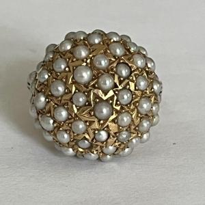 4496- Bague Boule Or Jaune Perles