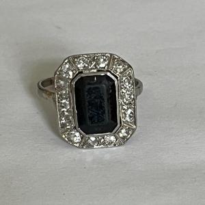 4517- Bague Platine Saphir Diamants
