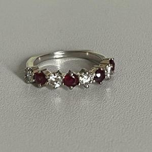 4462- Half Wedding Ring Gray Gold Ruby Diamonds