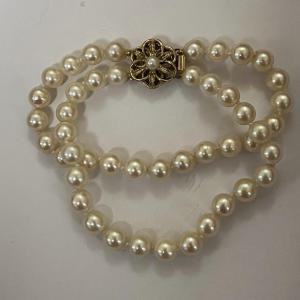 P1106- Bracelet 2 Rangs De Perles Fermoir Or Jaune