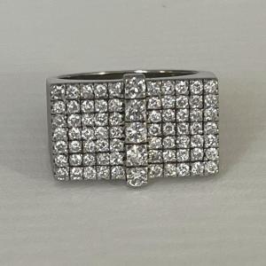 4861- Bague Chevalière Or Gris Diamants