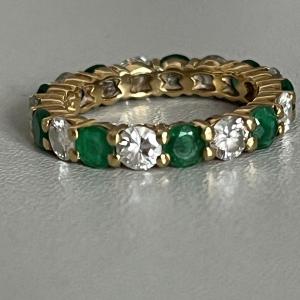 4867- American Alliance Ring Yellow Gold Diamonds Emeralds