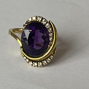 4893- Bague Or Jaune Améthyste Diamants