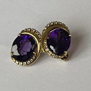 4894- Boucles d'Oreilles Or Jaune Améthystes Diamants