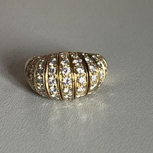 4906- Domed Yellow Gold Ring With Falling Diamonds