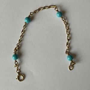 4928b- Fin Bracelet Or Jaune Turquoises