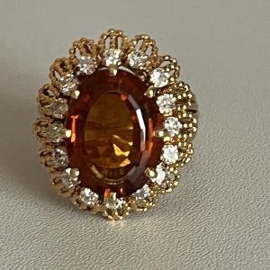 5051- Yellow Gold Thread Citrine Diamond Ring
