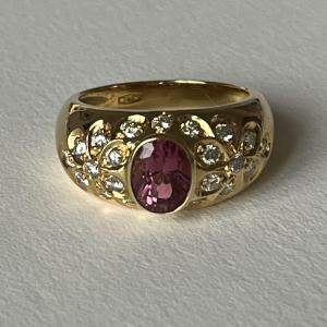 5134- Yellow Gold Tourmaline Diamond Bangle Ring