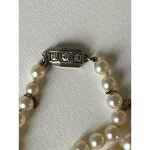 5135- Cultured Pearl Necklace White Gold Clasp Diamonds