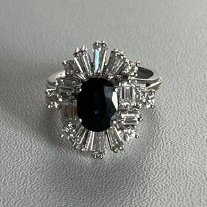 4985- Bague Or Gris Saphir Diamants