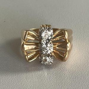 4805- Tank Ring Yellow Gold Platinum Diamonds