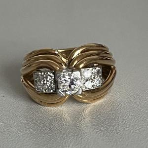 5099- Bague Années 1950 Or Jaune Platine Diamants