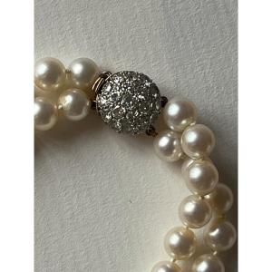 5106- Collier 2 Rangs Perles Fermoir Or Rose Diamants