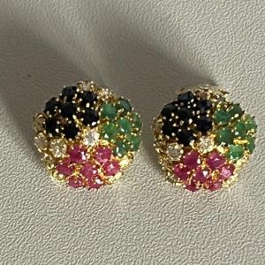 4834b- Yellow Gold Precious Stone Earrings