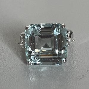 4876a- Bague Or Gris Aigue-marine 14,52 Ct Diamants