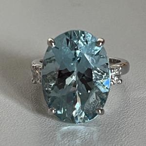 4892a- Bague Or Gris Aigue-marine 11,00 Ct Diamants