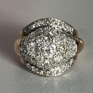 4901- Bague Bombée Or Jaune Diamants 1,70 Ct