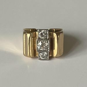 4995- Tank Ring Yellow Gold Diamonds