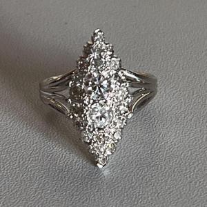 5087- Bague Marquise Ancienne Or Grie Platine Diamants