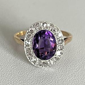 5223- Antique Gold Amethyst Diamond Ring