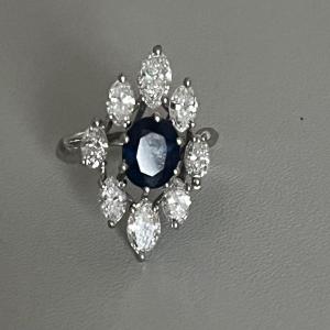 5234- White Gold Sapphire Diamonds Navette Ring