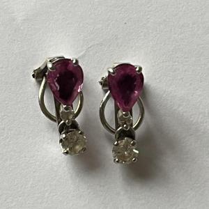 4841- White Gold Pink Sapphires Diamonds Earrings
