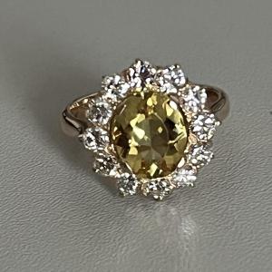 3522- Yellow Gold Ring Yellow Tourmaline Diamonds 1.80 Ct