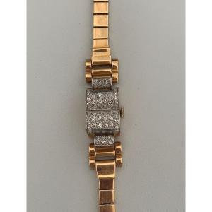 1767- Certina Ladies Watch Yellow Gold Platinum Diamonds