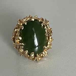 5423- Bague Or Jaune Jade Cabochon