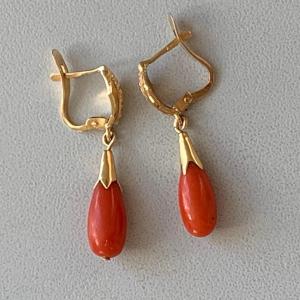 2139- Boucles d'Oreilles Or Jaune Corail