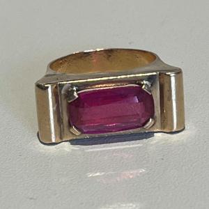 4962- Bague Or Jaune Pierre Rouge