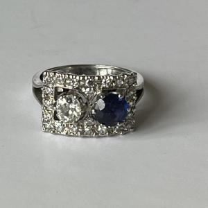 5265- White Gold Sapphire Diamonds Ring