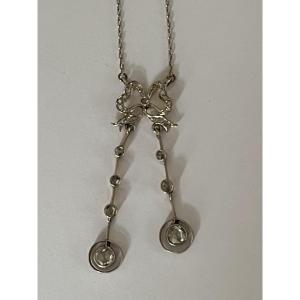 4116- Negligee Necklace White Gold Platinum Diamonds Circa 1910