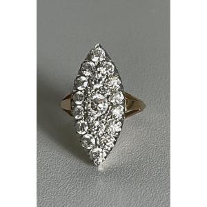 4300- Marquise Ring Yellow Gold Platinum Diamonds 3.50 Ct